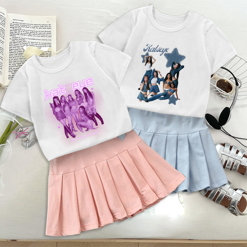 Street Fashion Girls - Moda K POP K-KATSEYE Tişört Pilili