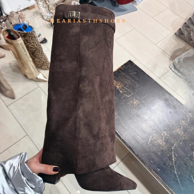 Street Fashion Winter - Kadın Kalın Topuklu Diz Üstü Çizmeler