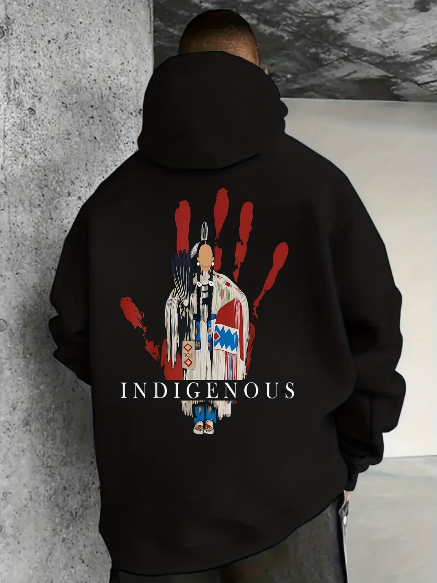 Street Fashion Culture - Yerli kültür baskılı erkek kapüşonlu sweatshirt.