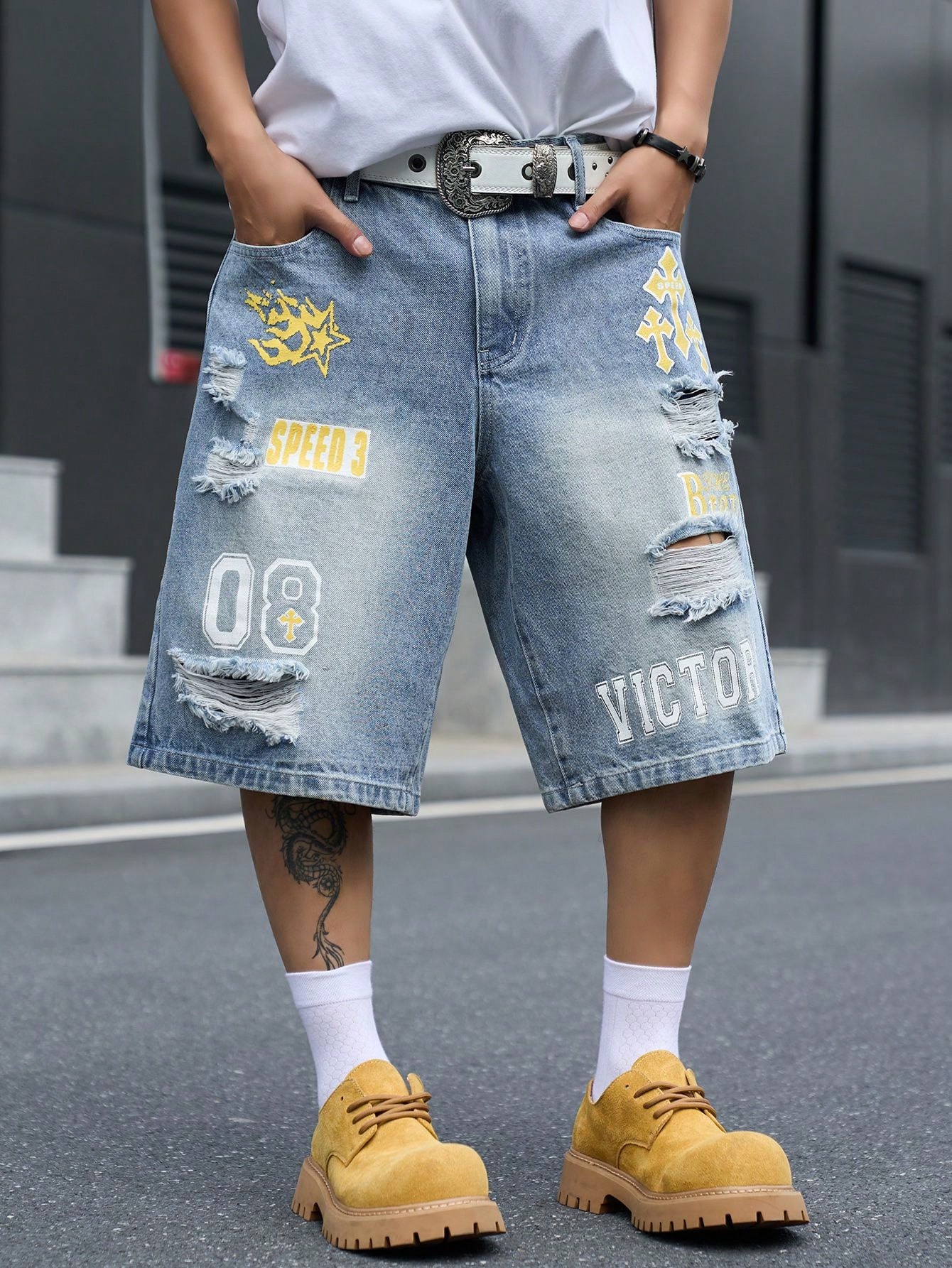 Street Fashion Baggy - Erkek Bol Kesim Denim Bermuda Şort,