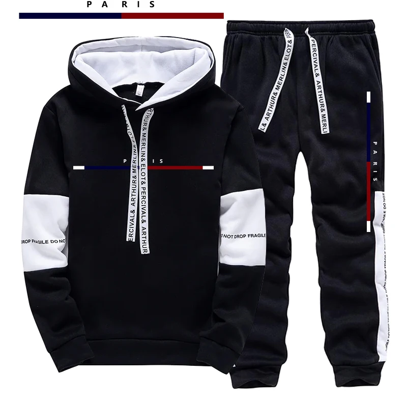 Street Fashion Outfit - Paris Modası Baskılı Erkek Takımı/Hoodie/Pantolon Sonbahar